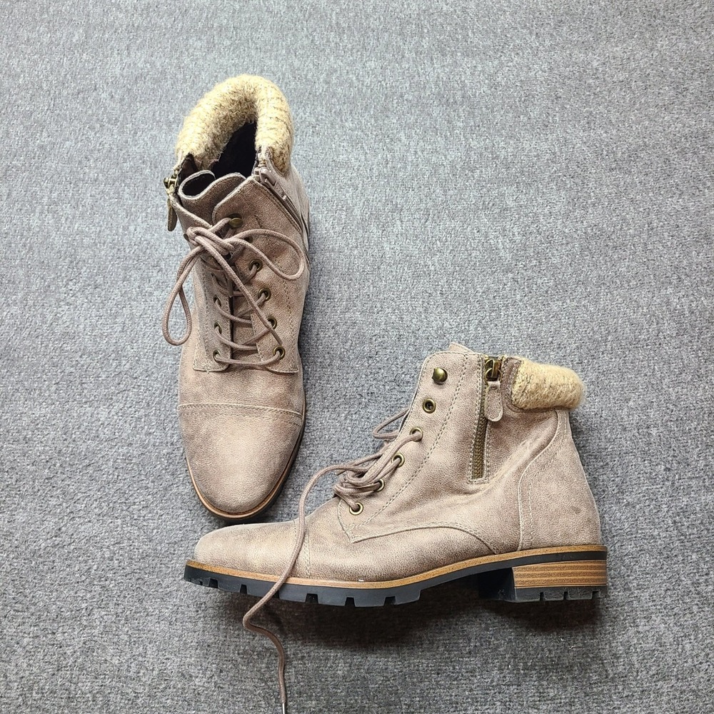 White Mountain Women's Daisy Taupe Suede Lace Up Zip Ankle‎ Boots Size 10M